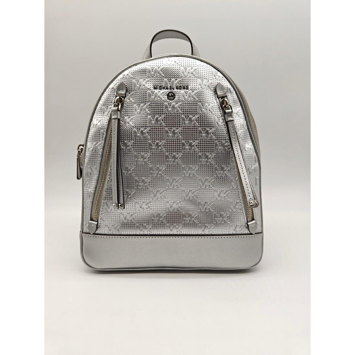 Michael Kors Brooklyn Faux-leather Metallic Women`s Small Backpack - Silver