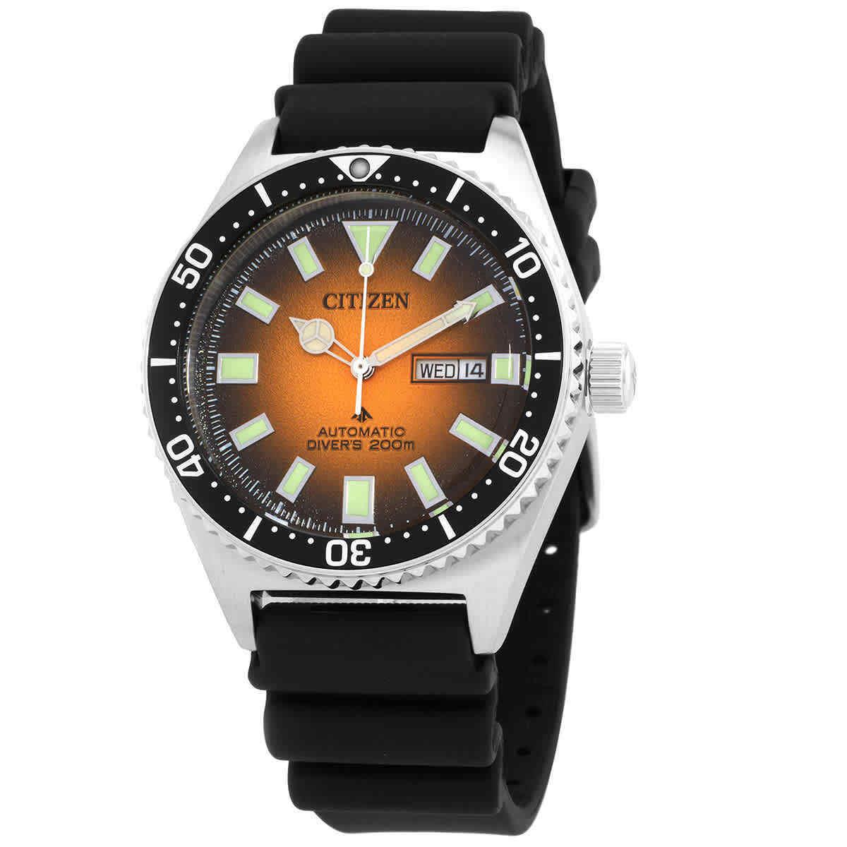 Citizen Promaster Diver Automatic Orange Dial Men`s Watch NY0120-01Z - Dial: Smoky Orange, Band: Black, Bezel: Silver-tone