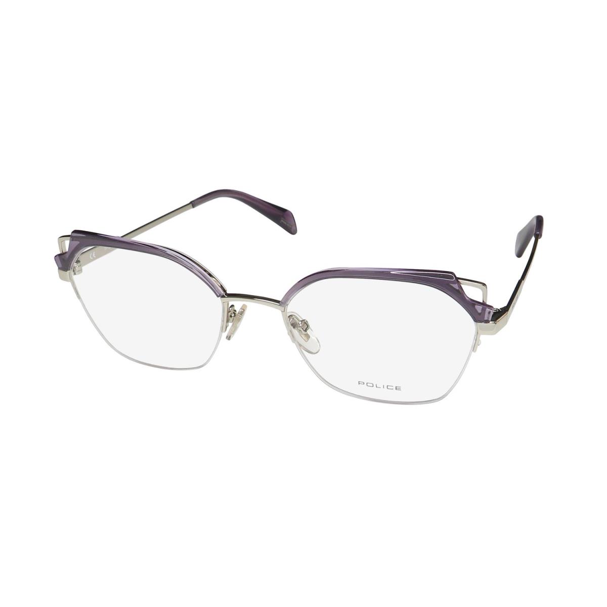 Police VPLA04 Zephirus 2 Half-rim Contemporary Design Hip Eyeglass Frame/glasses Crystal Purple / Silver