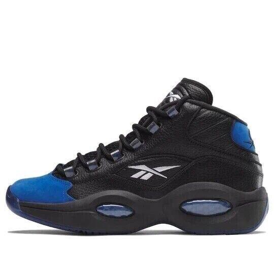 Mens Reebok Question Mid Basketball Shoes Sneakers Black Blue 100033164 - Black