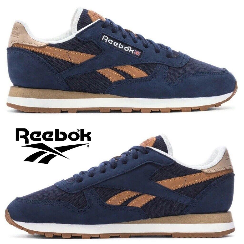 Reebok Classic Leather Men`s Sneakers Running Training Shoes Casual Sport - Blue, Manufacturer: Vector Navy/Oat/Vegan Tan