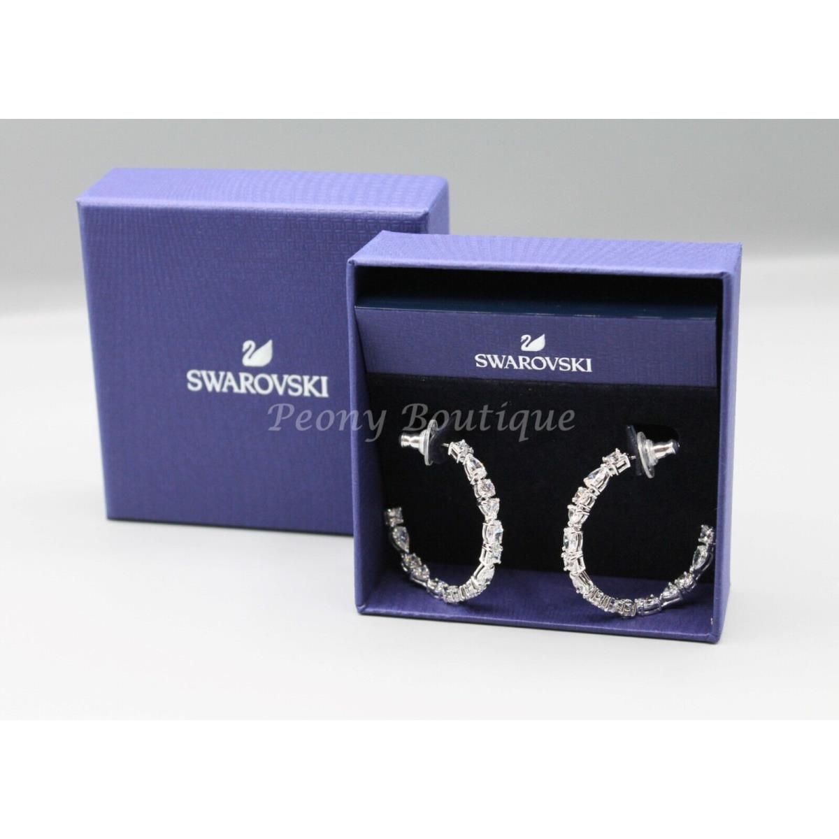 Swarovski 5562128 Deluxe Earrings Jewelry Hoops White Gold Crystals Elegant