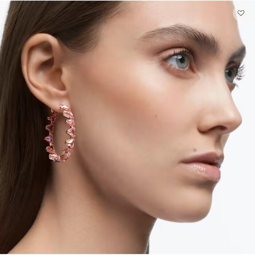 Swarovski 5614931 Ortyx Earrings Jewelry Hoops Rose Gold Pink Crystal