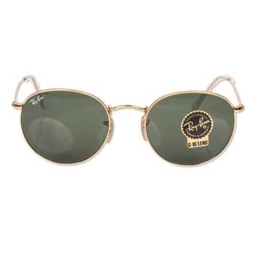 Ray-ban RB3447N Round Flat Lens Sunglasses Gold/G-15 Green 53 mm