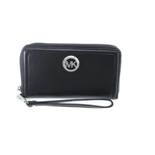 Michael Kors 2019 Fulton Large Flat Leather Phone Case Wristlet Black/silver