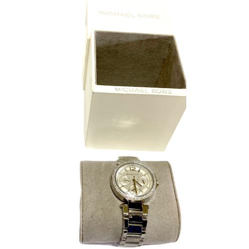 Michael Kors Wristwatch Women`s MK 6350 Chronograph Silver Tone Bling