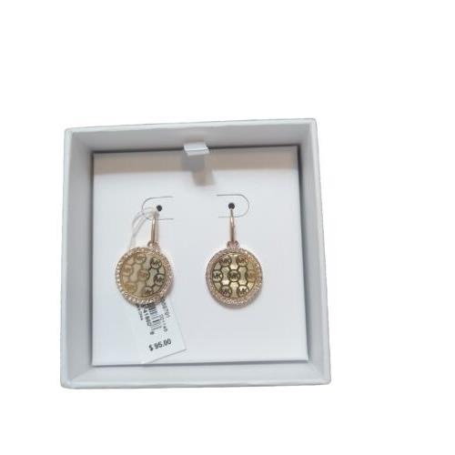 Michael Kors Monogram Yellow Gold Drop Earrings Pearl Crystal MKJ5367710 Box