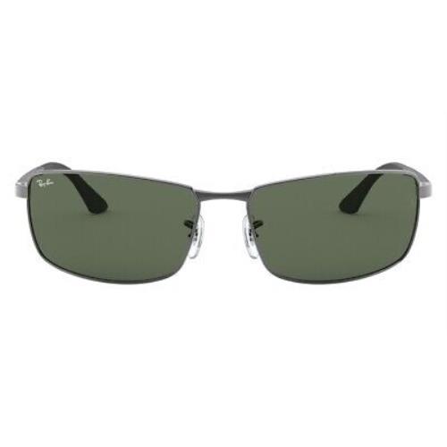 Ray-ban 0RB3498 Sunglasses Men Silver Rectangle 61mm - Frame: Silver, Lens: Dark Green, Model: