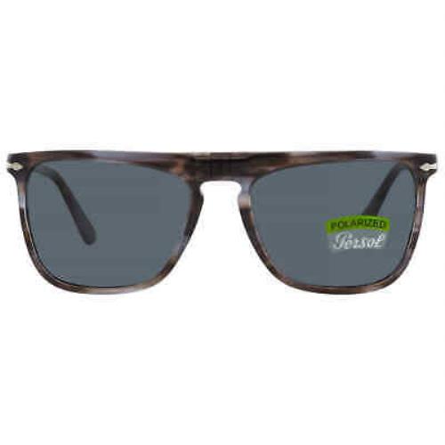 Persol Polarized Dark Blue Browline Unisex Sunglasses PO3225S 11553R 56