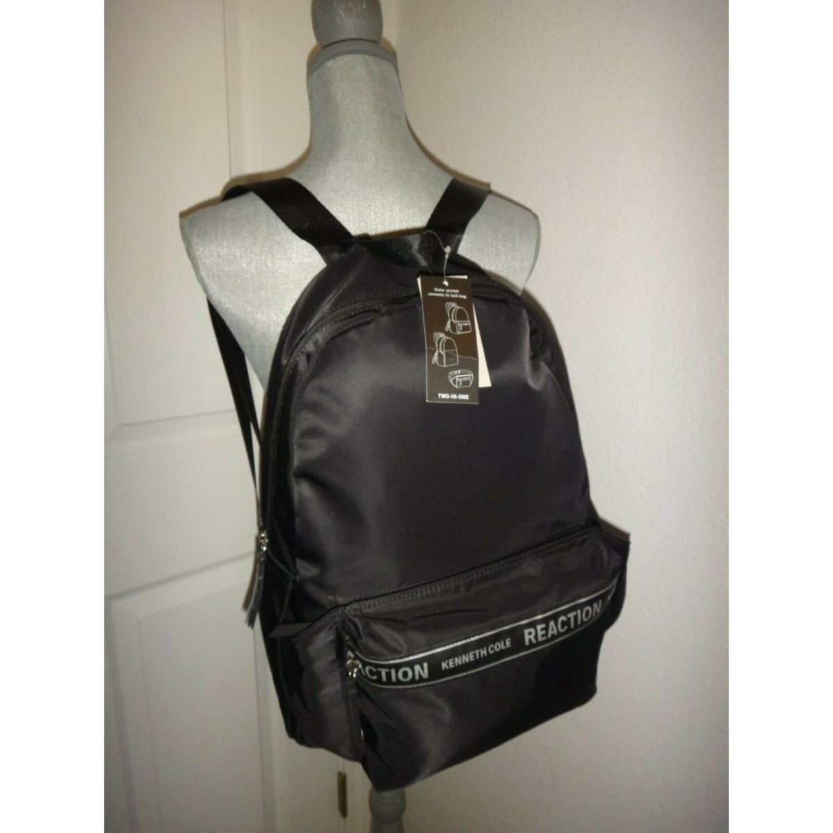 Kenneth Cole Reaction 2 in 1 Black Backpack Outer Pocket Converts to Belt Bag