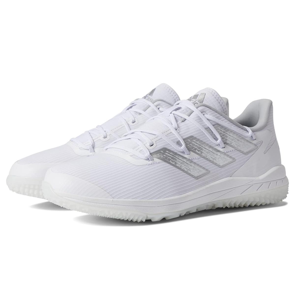 Man`s Shoes Adidas Adizero Afterburner 8 Turf Baseball Cleats White/Silver Metallic/Team Light Grey