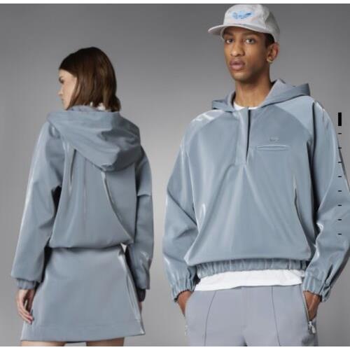 Adidas Blue Version High Shine Hoodie Unisex HM9220 Size Small Grey