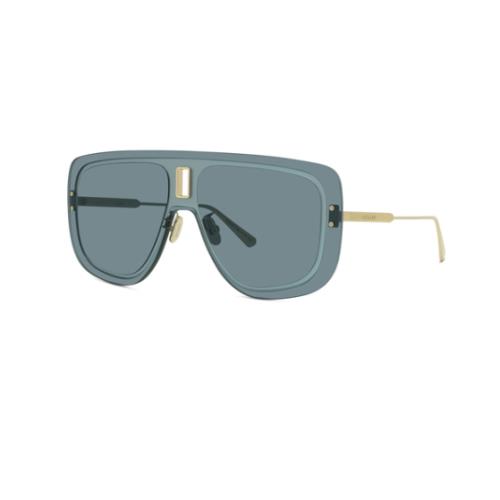 Christian Ultra Dior MU B0B0 Gold/blue Oval Women`s Sunglasses - Frame: Gold, Lens: Blue