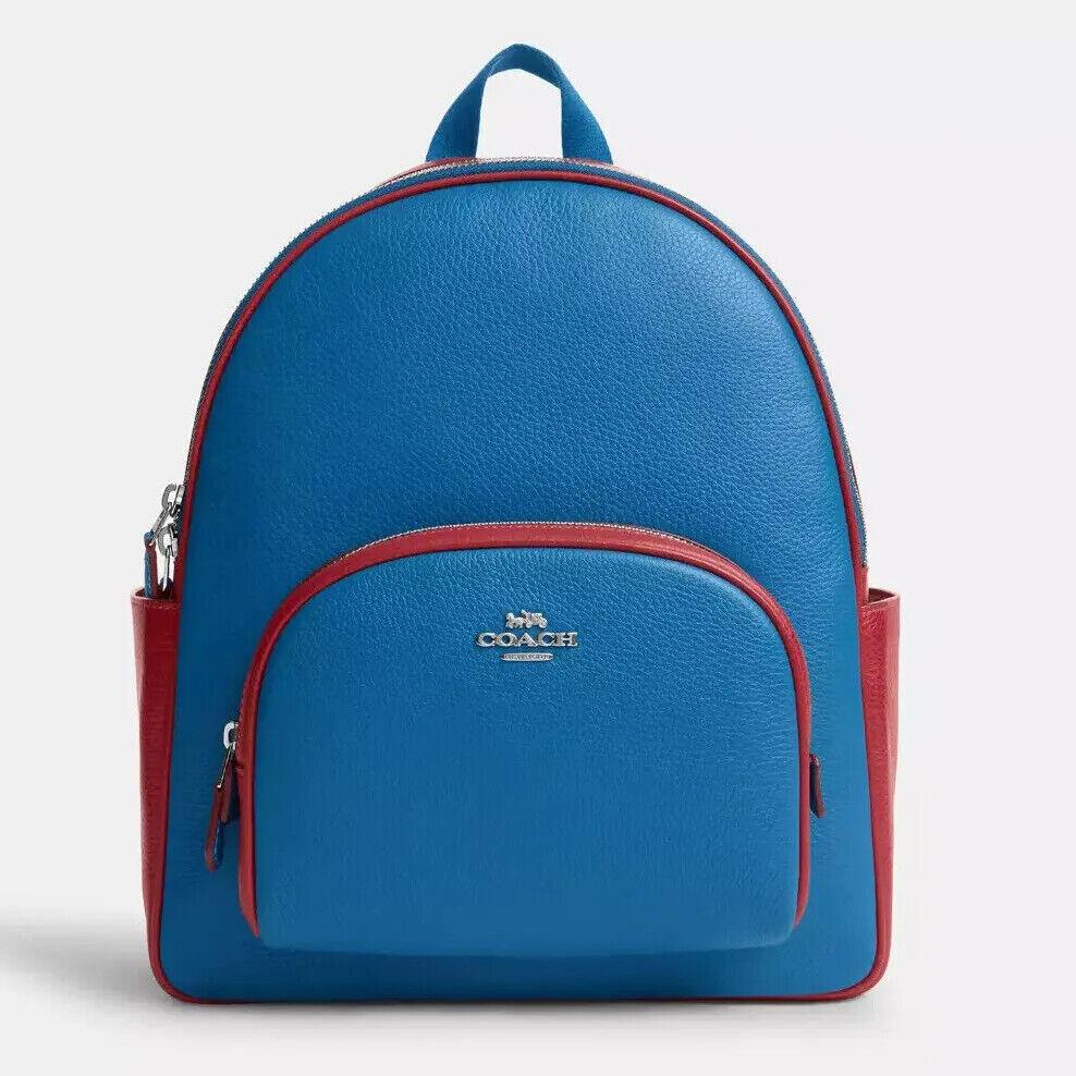 Coach Court Backpack In Colorblock CR768 Silver/Blue Jay/Dark Cardinal