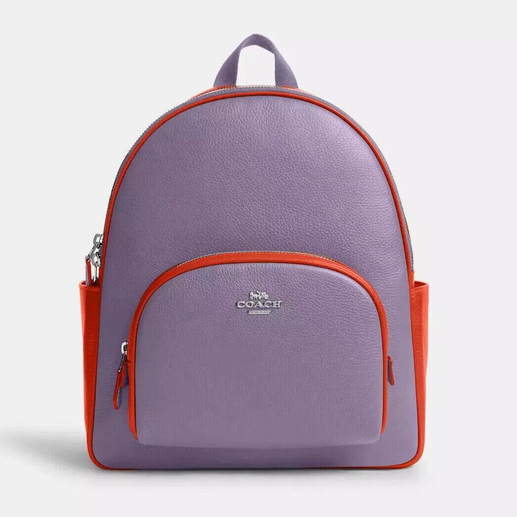 Coach Court Backpack In Colorblock CR768 Silver/Light Violet/Electric Coral