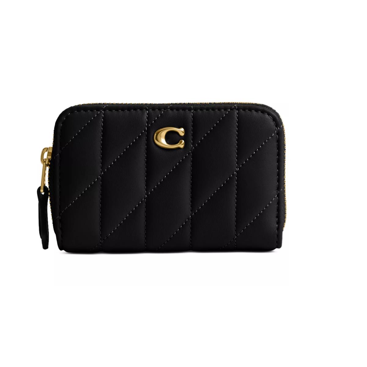 Coach Quilted Pillow Leather Small Zip Around Card Case Black