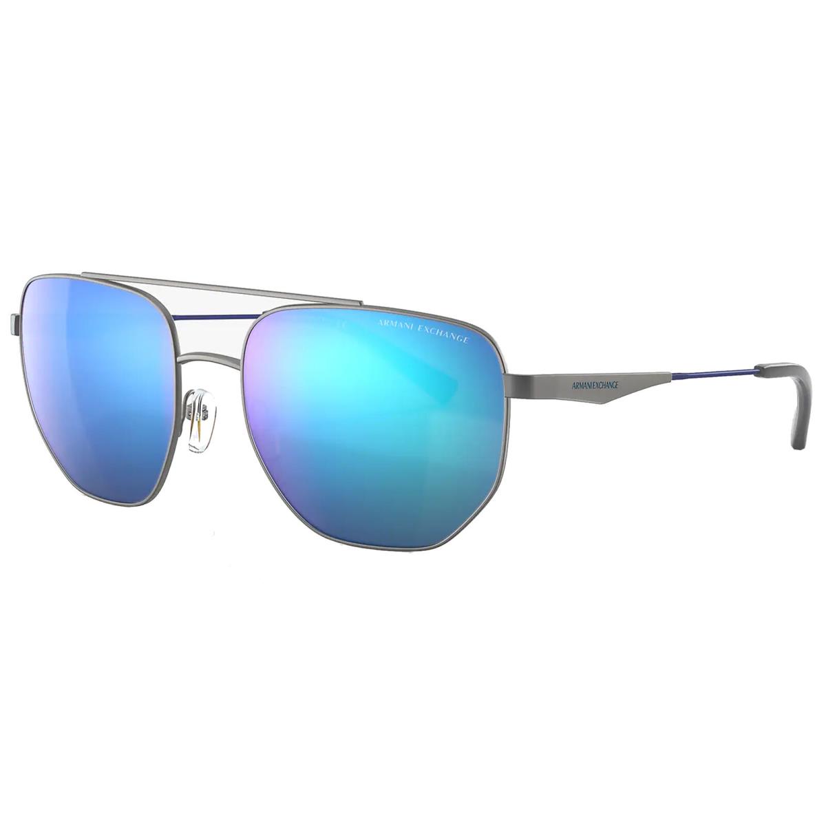 Armani Exchange Men`s Geometric Aviator Sunglasses AX2033S Matte Gunmetal/Blue Mirrored (600625)