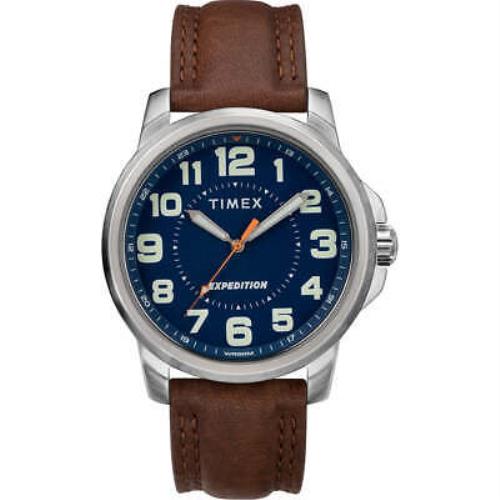 Timex Mens Expedition Metal Field Watch - Blue Dial/brown Strap TW4B16000JV - Blue, Brown