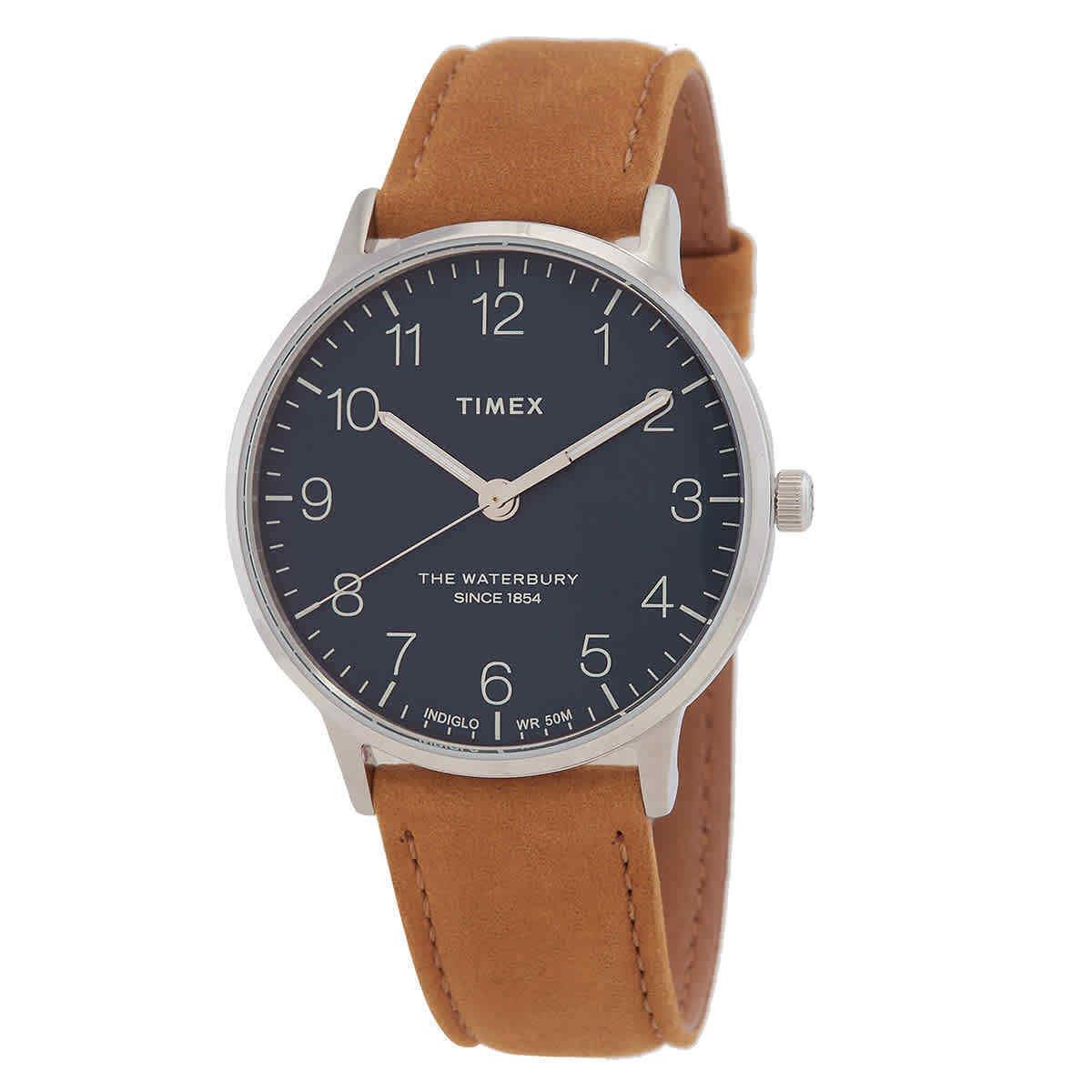 Timex Waterbury Classic Quartz Blue Dial Men`s Watch TW2U97200 - Dial: Blue, Band: Tan, Bezel: Silver-tone