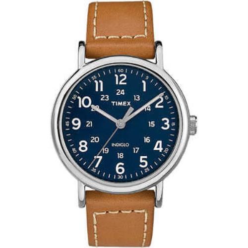 Timex Weekender 40mm Mens Watch - Tan Leather Strap W/blue Dial TW2R425009J
