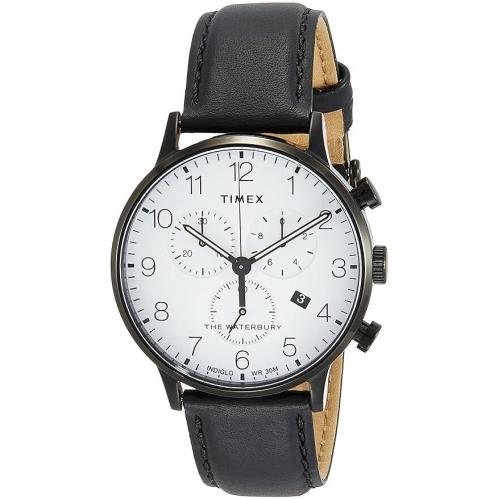Timex Waterbury Classic Chrono White Dial Leather 40 mm Men`s Watch TW2R72300 - Dial: White, Band: Black