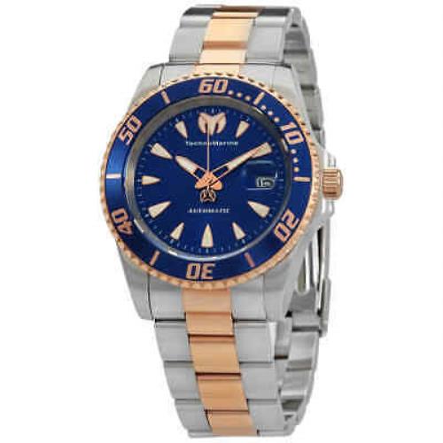Technomarine Sea Automatic / Manta Collection Blue Dial Men`s Watch TM-219072 - Dial: Blue, Band: Two-tone (Silver-tone and Rose Gold PVD), Bezel: Silver-tone
