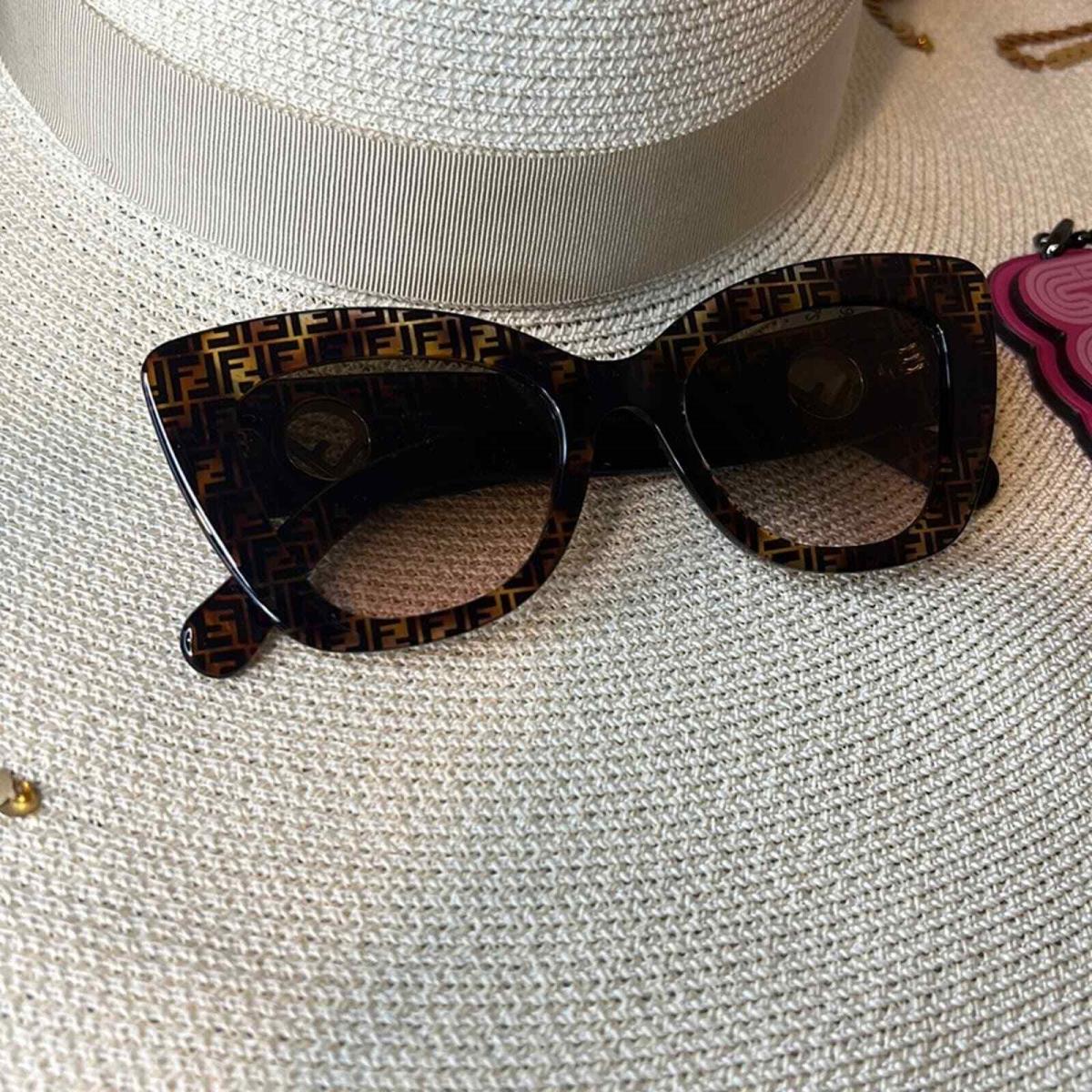 Fendi Brown Black Havana Sunglasses Modern Cat Eye