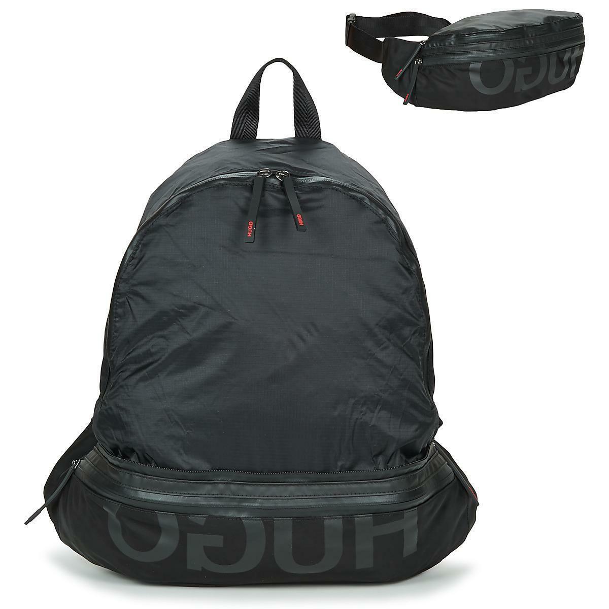 Hugo Boss Men`s Black Tech Bum Bag Convertible Backpack - Black
