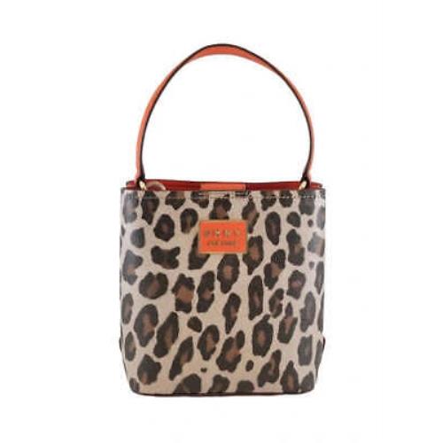 Dkny Bianca Small Orange Leopard Convertible Crossbody Bucket Bag with Removable