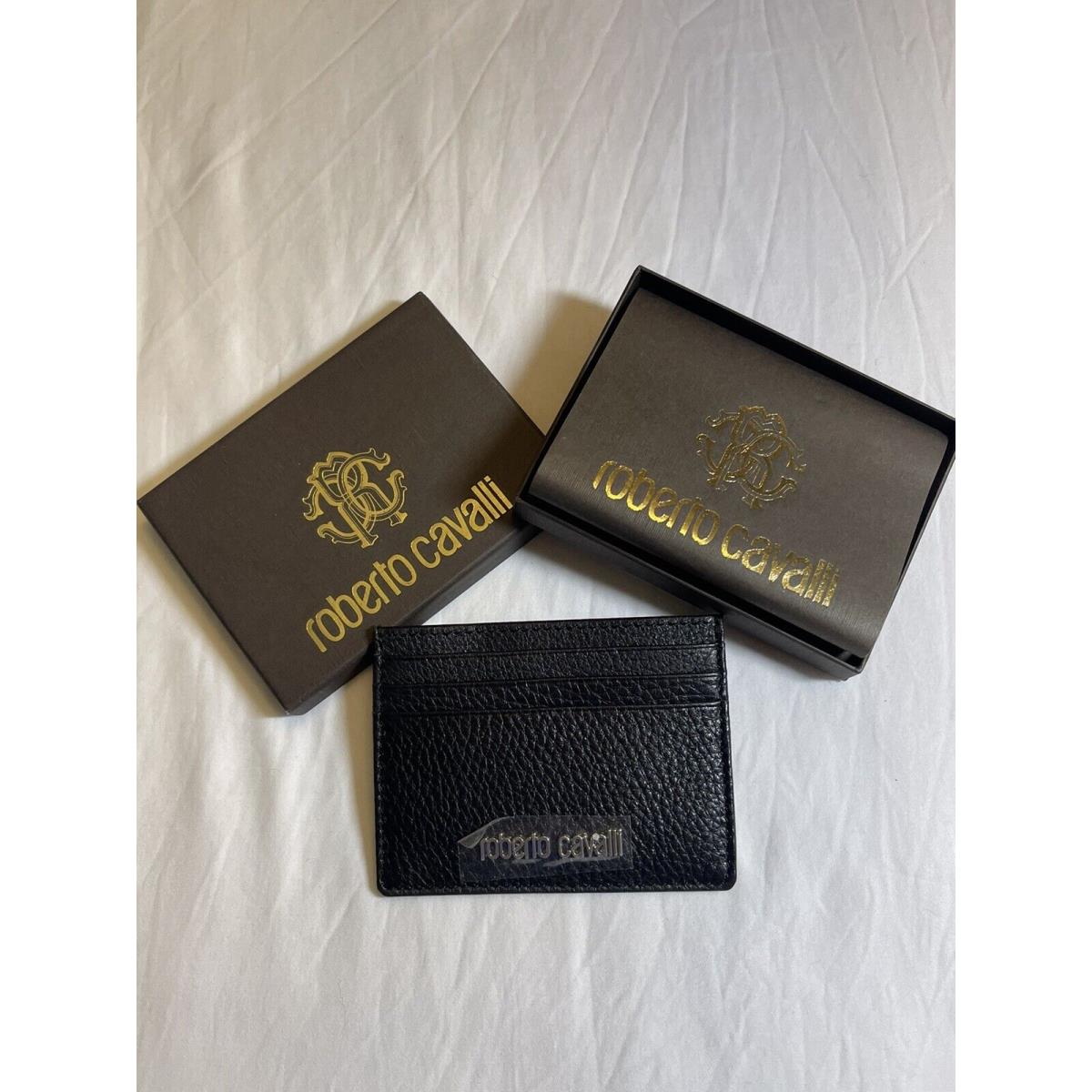 Roberto Cavalli Leather Card Case Black Wallet