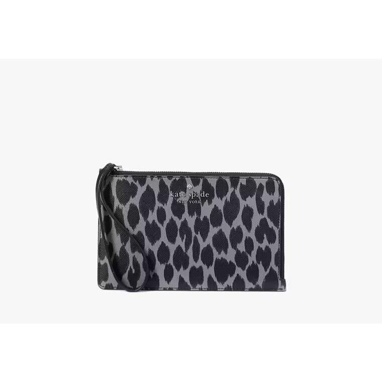 New Kate Spade Staci Medium L Zip Spotted Animal Wristlet Wallet KF151