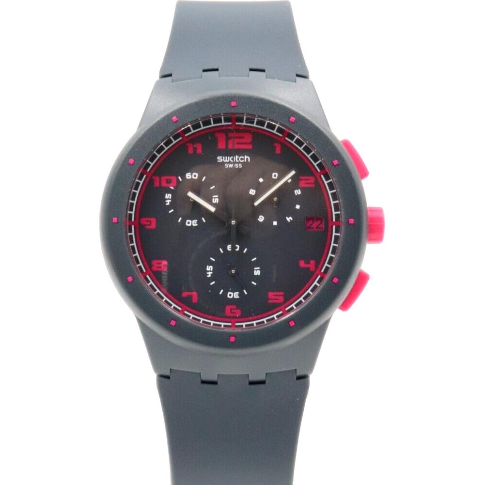 Swiss Swatch Originals A Touch of Fuschia Chrono Silicone Date Watch SUSA400