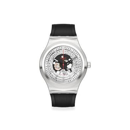 Swatch Sistem Through Again Unisex Watch Model: YIS431 - Dial: Gray, Band: Black, Bezel: Silver