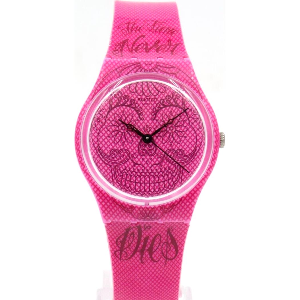 Swiss Swatch Originals Time Never Dies Pink Silicone Watch 34mm GP138