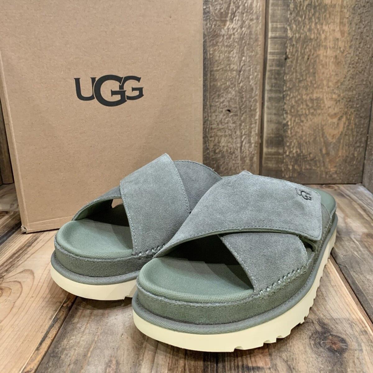 Ugg Goldenstar Cross Slide Sandal Green Suede Slip-on Shoe Women US 10 EU 41