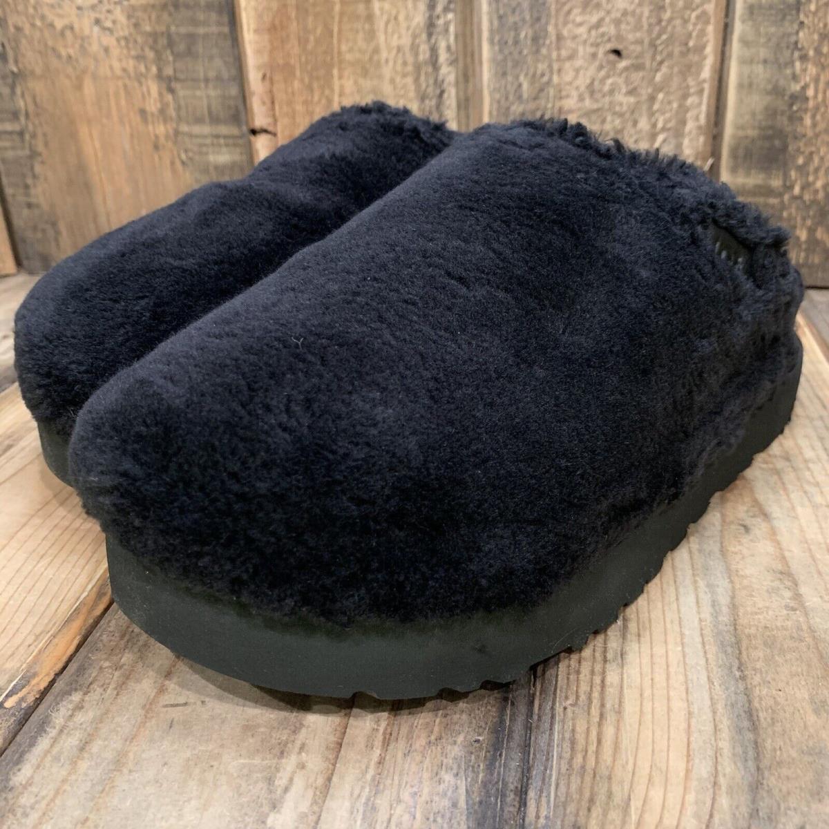 Womens US 9 Ugg Fuzz Sugar Slide Shoe Black Fur Wool Slipper Eur 40