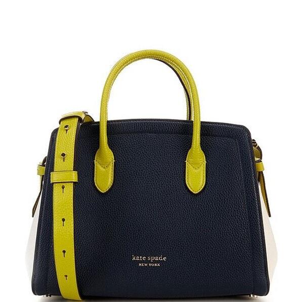 NWT$348 Kate Spade Knott Satchel Colorblock Bright Green Blazer Blue Pebble Lthr