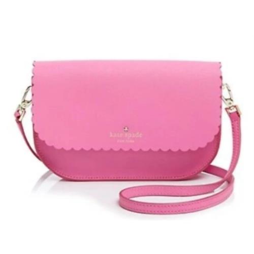 Kate Spade Jettie Crossbody Clutch Pink Leather Scalloped Convertible Bag