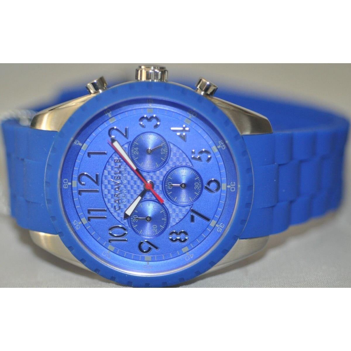 Caravelle Men`s Chronograph Blue Dial Blue Rubber Watch 43A121