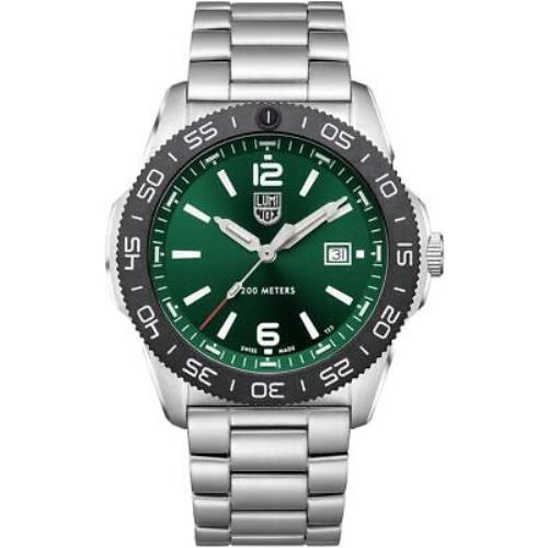 Luminox XS.3137 Men 44mm Pacific Diver Stainless Steel Dive Watch Silver/green