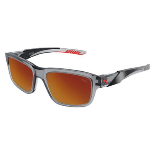Puma PU0359S Sunglasses Men Gray Red Mirrored Rectangle 56