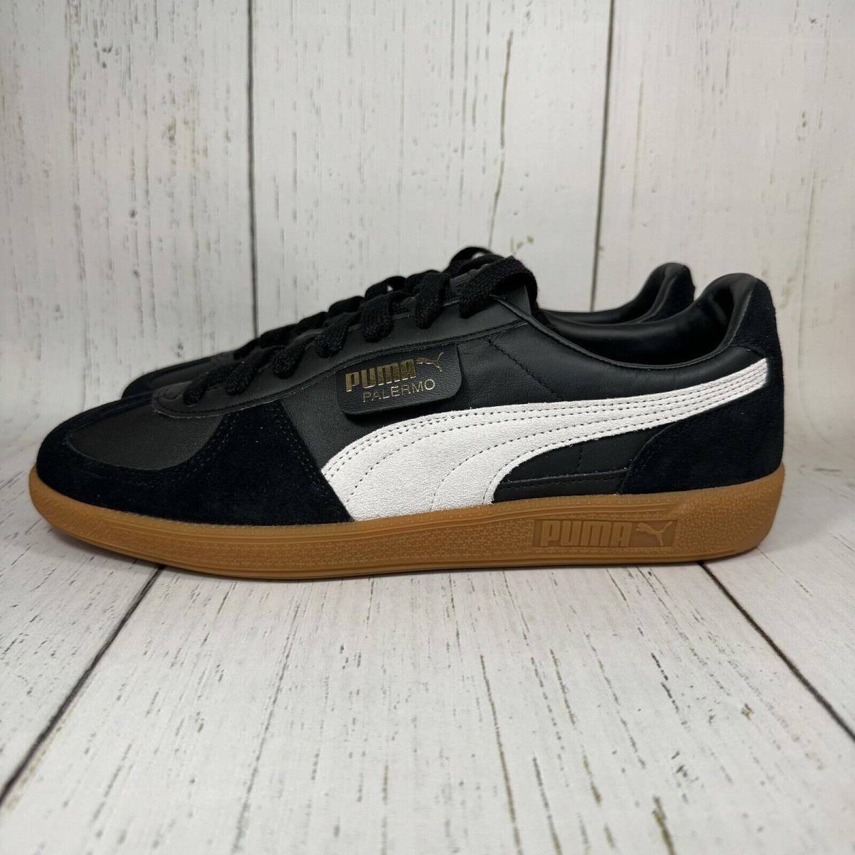 Men s Puma Palermo Black Leather 39646403 Size 13 Gum White Sneakers