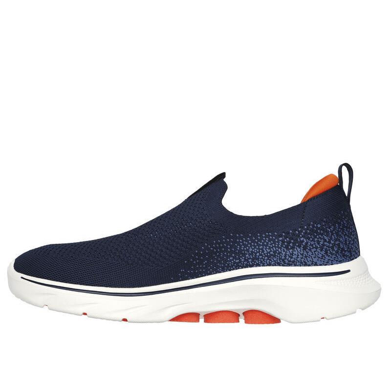 Mens Skechers GO Walk 7 Navy Orange Mesh Shoes - Blue