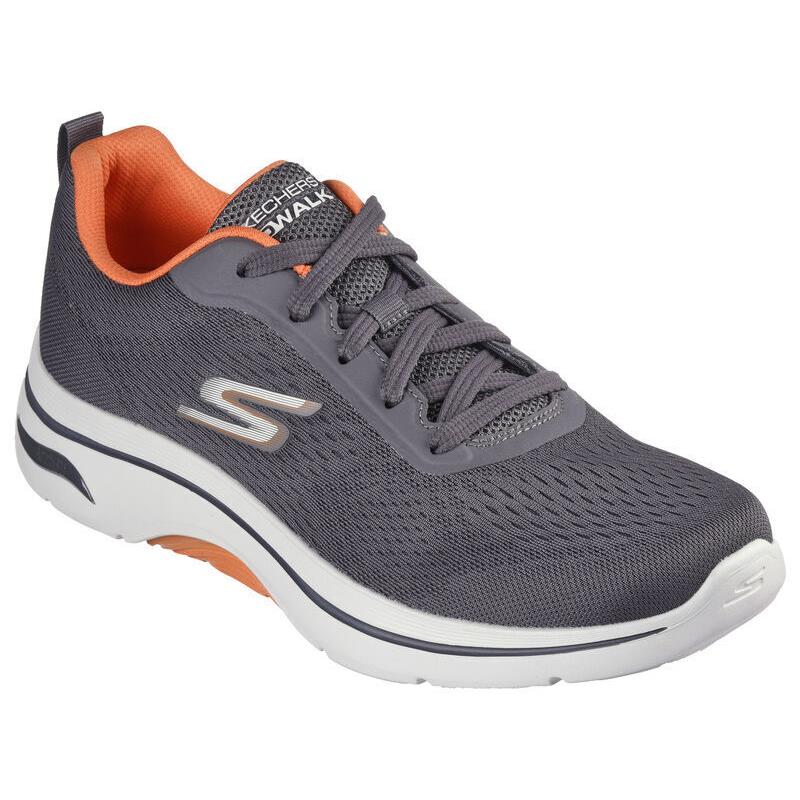 Mens Skechers GO Walk Arch Fit 2.0-IDILLIC 2 Charcoal Orange Mesh Shoes - Gray