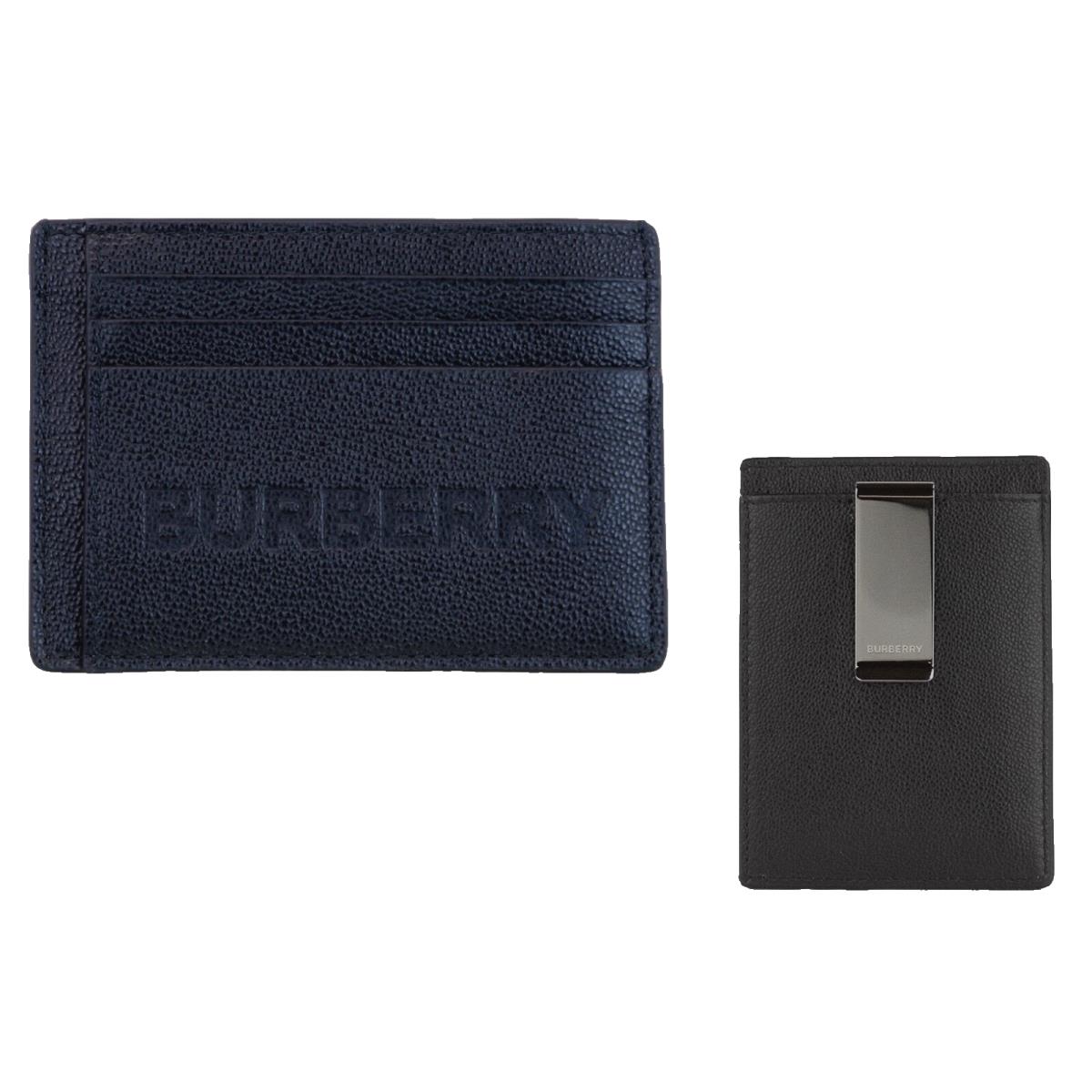 Burberry Chase Black Grained Leather Logo Card Holder Case Wallet