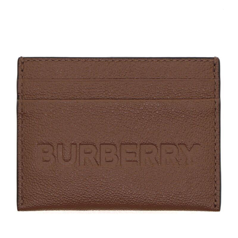 Burberry Sandon Card Case Wallet Embossed Logo Tan Leather