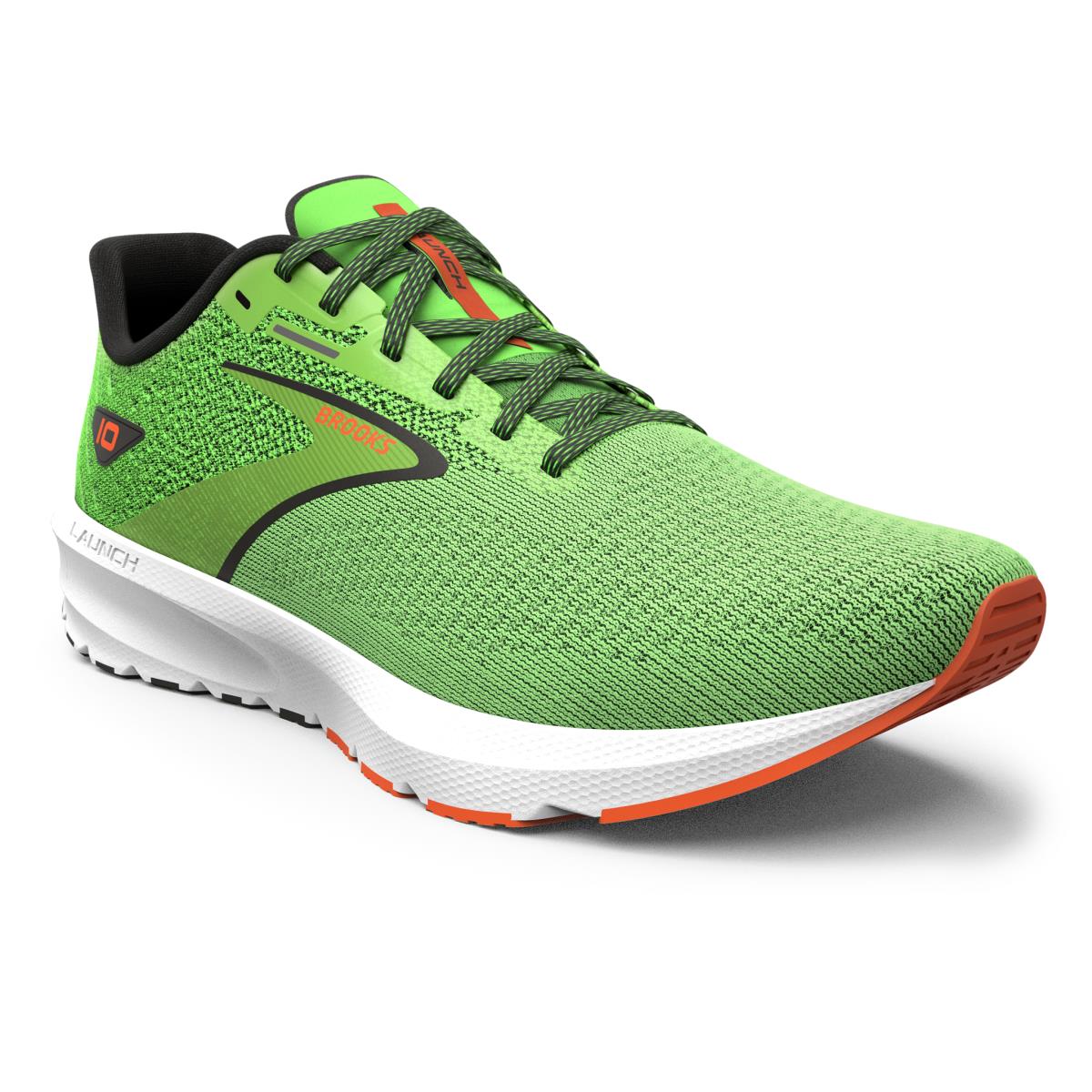 Brooks Launch 10 Men`s Road Running Shoes Green Gecko/Red Orange/White