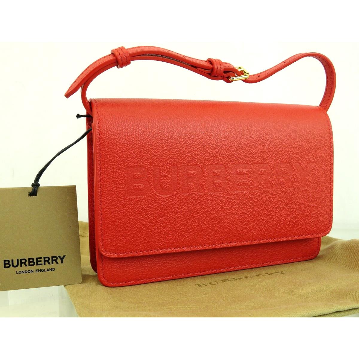 Burberry Hampshire Red Logo Leather Flap Crossbody Clutch Bag Italy