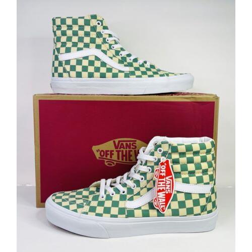 Vans Sk8-Hi Checkerboard Light Green Classic Skate Shoe`s Men`s Size 11.5