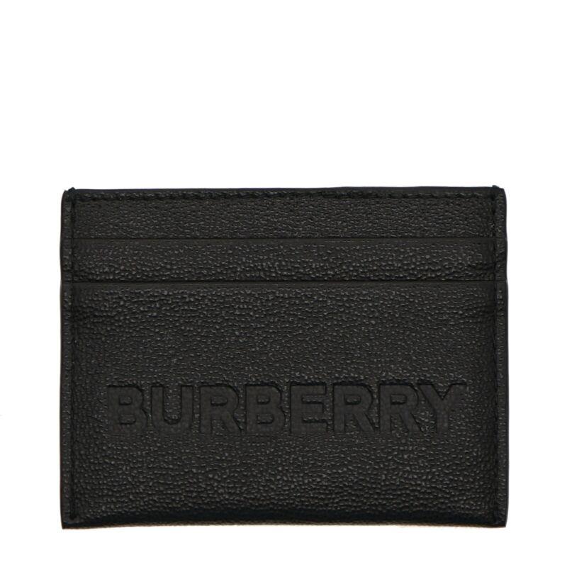 Burberry Sandon Card Case Wallet Embossed Logo Black Leather